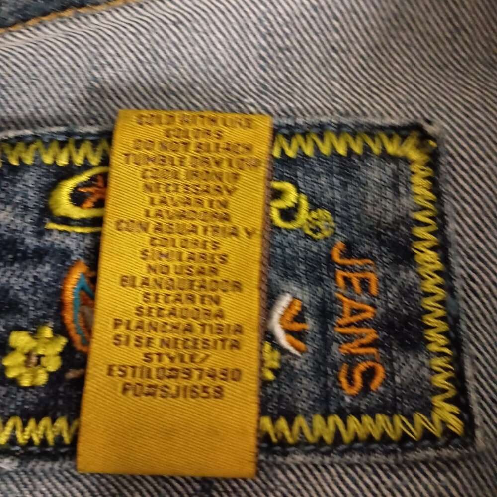 Star Jeans Jacket Y2K Cropped Denim Blue Button Pockets Women's Size S - Picture 8 of 16